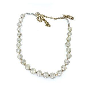 Vintage Encased Marble Beaded Necklace, Silver Tone Chain with Clear Glass Beads